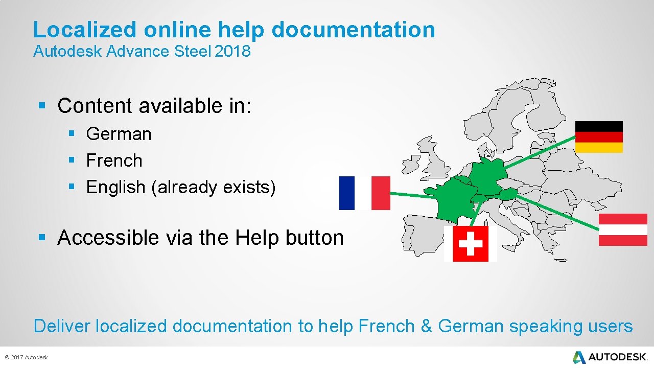 Localized online help documentation Autodesk Advance Steel 2018 § Content available in: § German