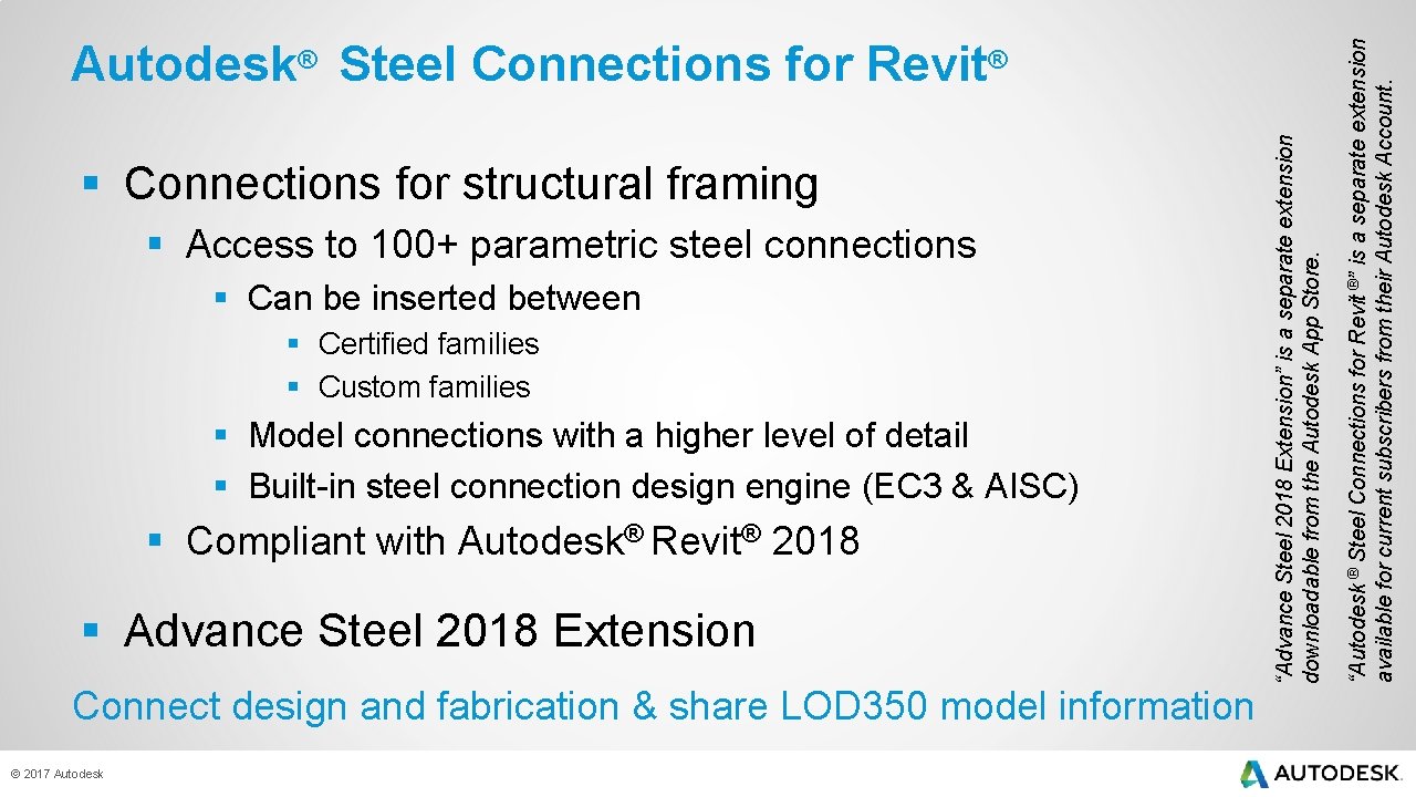 § Access to 100+ parametric steel connections § Can be inserted between § Certified