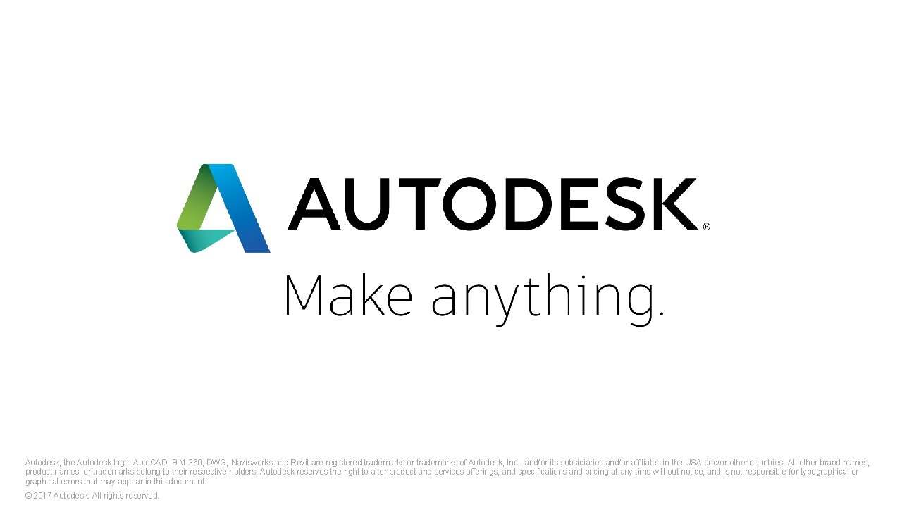 Autodesk, the Autodesk logo, Auto. CAD, BIM 360, DWG, Navisworks and Revit are registered