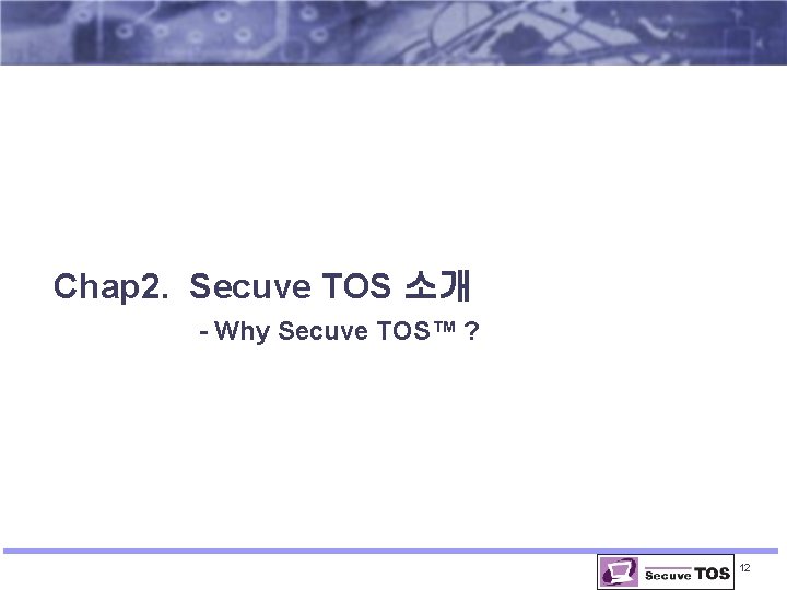 Chap 2. Secuve TOS 소개 - Why Secuve TOS™ ? 12 Chap 2. Secuve TOS 소개 - Why Secuve TOS™ ? 12