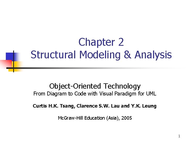 Chapter 2 Structural Modeling & Analysis Object-Oriented Technology From Diagram to Code with Visual