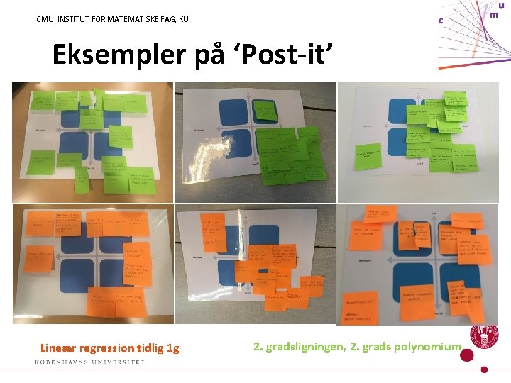 CMU, INSTITUT FOR MATEMATISKE FAG, KU Eksempler på ‘Post-it’ Lineær regression tidlig 1 g