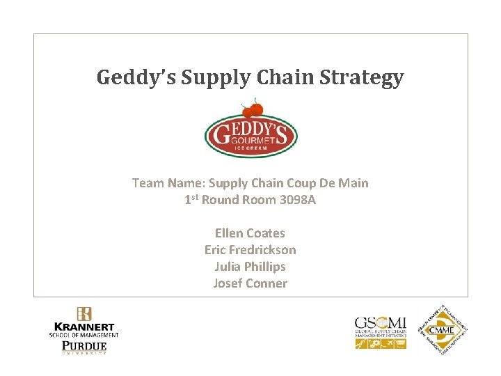 Geddy’s Supply Chain Strategy Team Name: Supply Chain Coup De Main 1 st Round
