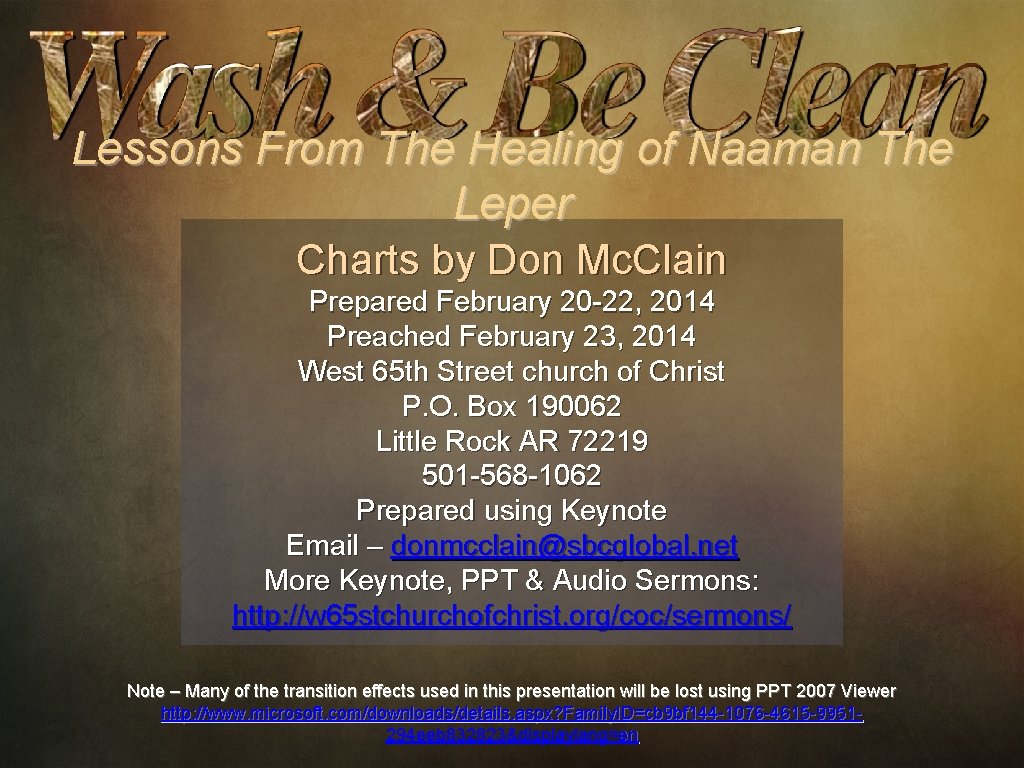 Lessons From The Healing of Naaman The Leper Charts by Don Mc. Clain Prepared