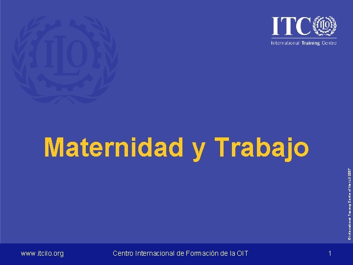 © International Training Centre of the ILO 2007 Maternidad y Trabajo www. itcilo. org