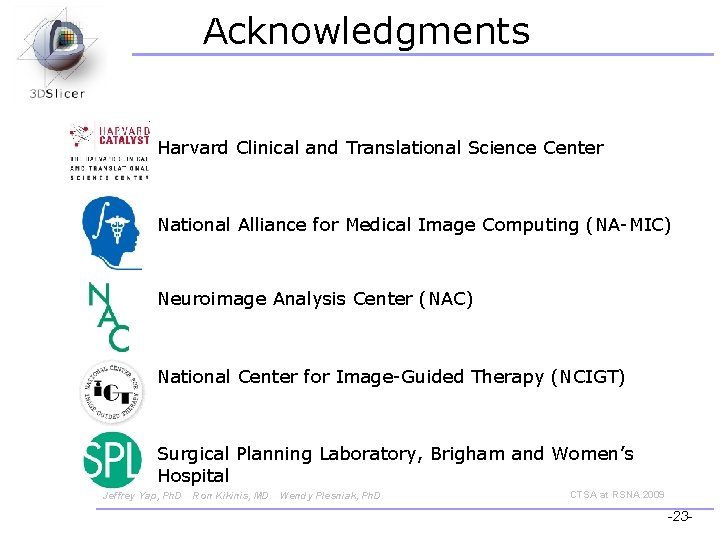 Acknowledgments Harvard Clinical and Translational Science Center National Alliance for Medical Image Computing (NA-MIC)
