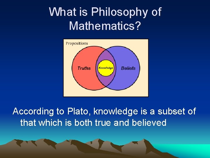 What is Philosophy of Mathematics? According to Plato, knowledge is a subset of that