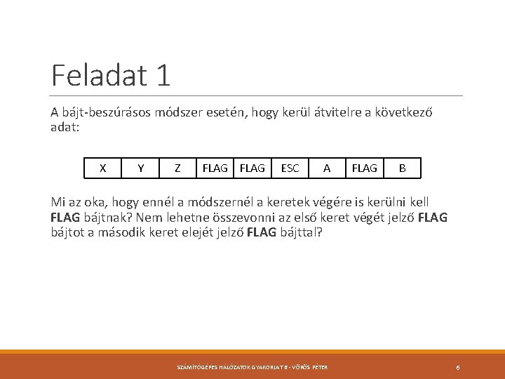 Feladat 1 A bájt-beszúrásos módszer esetén, hogy kerül átvitelre a következő adat: X Y