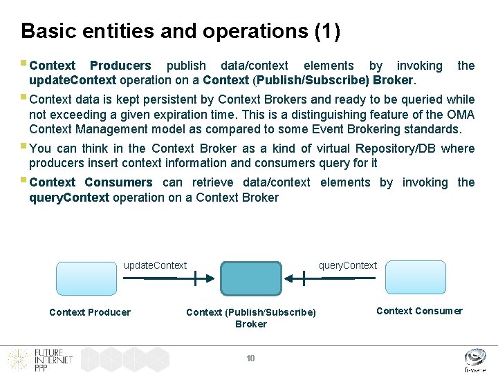 Basic entities and operations (1) § Context Producers publish data/context elements by invoking update.