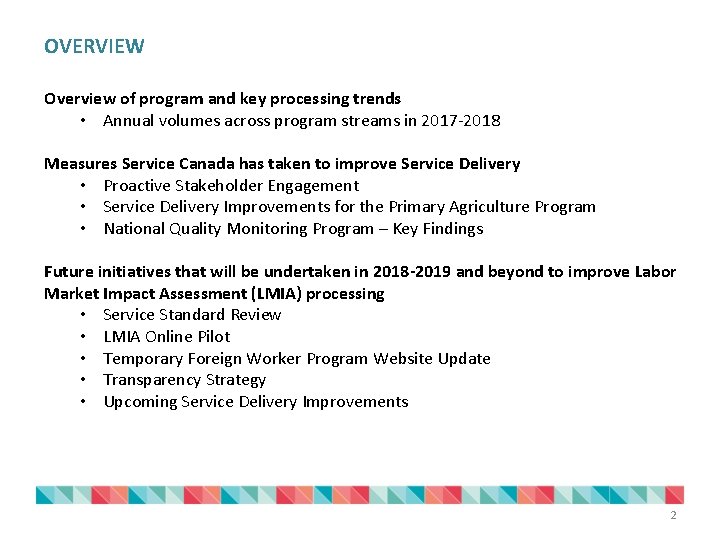 OVERVIEW Overview of program and key processing trends • Annual volumes across program streams