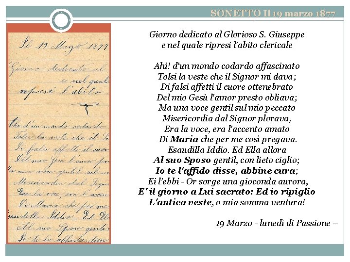 SONETTO Il 19 marzo 1877 Giorno dedicato al Glorioso S. Giuseppe e nel quale