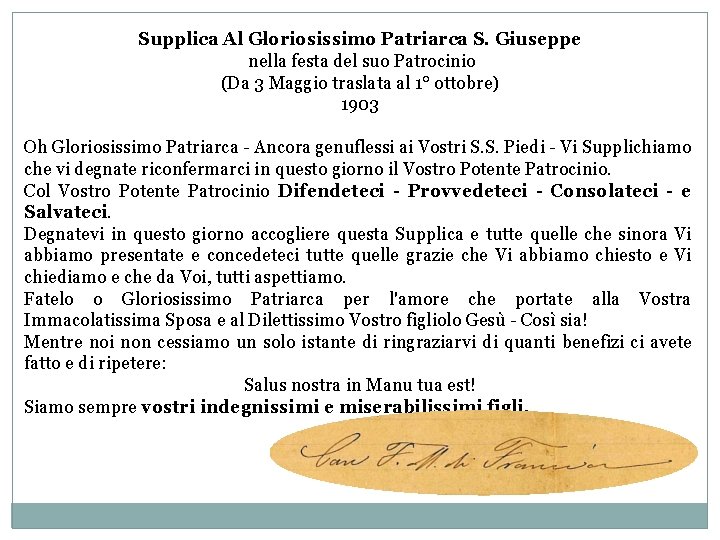 Supplica Al Gloriosissimo Patriarca S. Giuseppe nella festa del suo Patrocinio (Da 3 Maggio