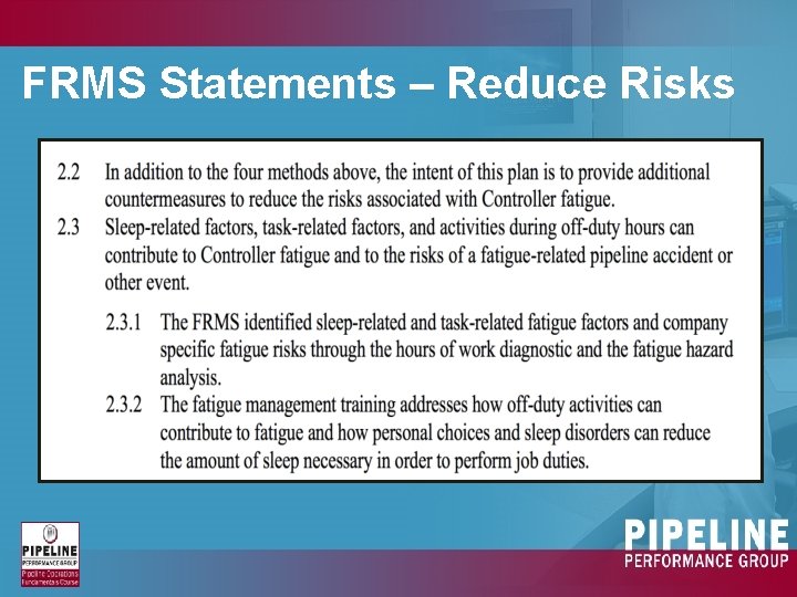 FRMS Statements – Reduce Risks 