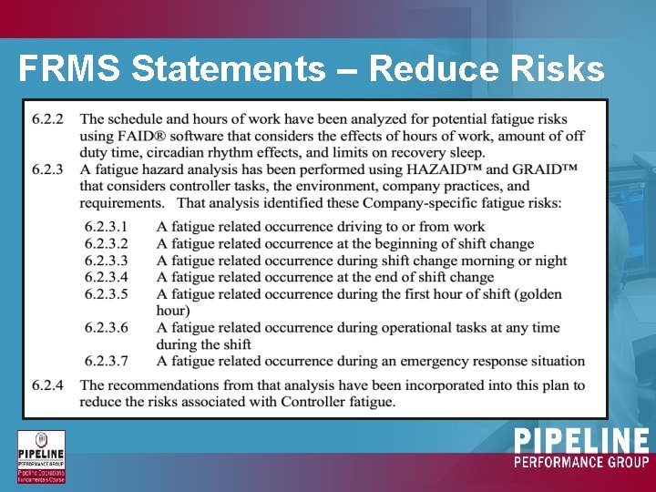 FRMS Statements – Reduce Risks 