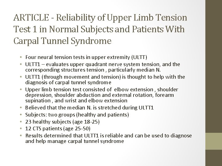 ARTICLE - Reliability of Upper Limb Tension Test 1 in Normal Subjects and Patients