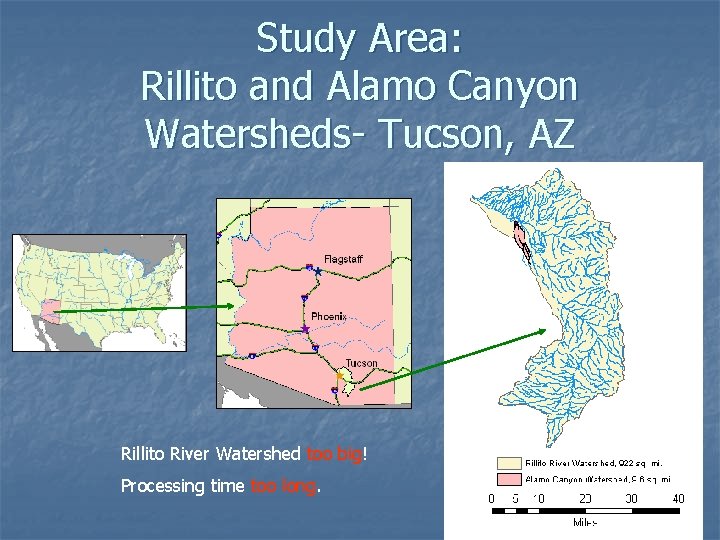 Study Area: Rillito and Alamo Canyon Watersheds- Tucson, AZ Rillito River Watershed too big!