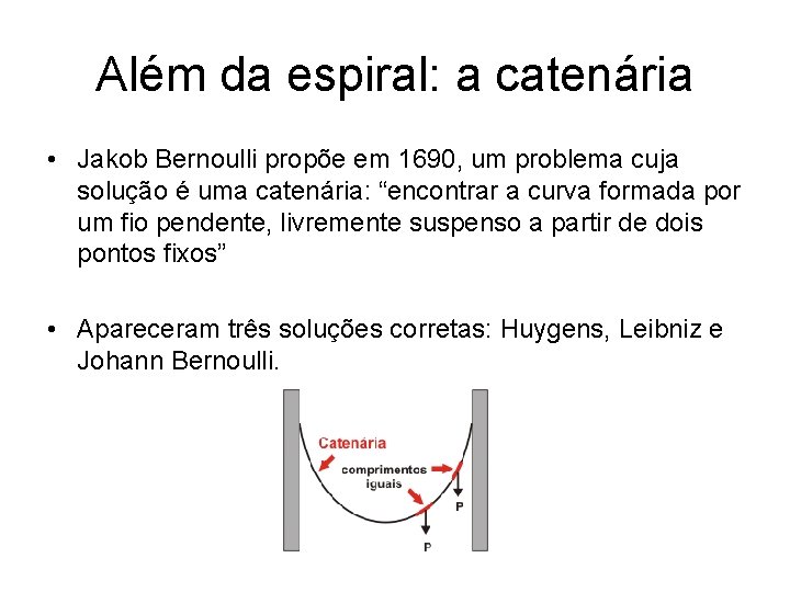 Além da espiral: a catenária • Jakob Bernoulli propõe em 1690, um problema cuja
