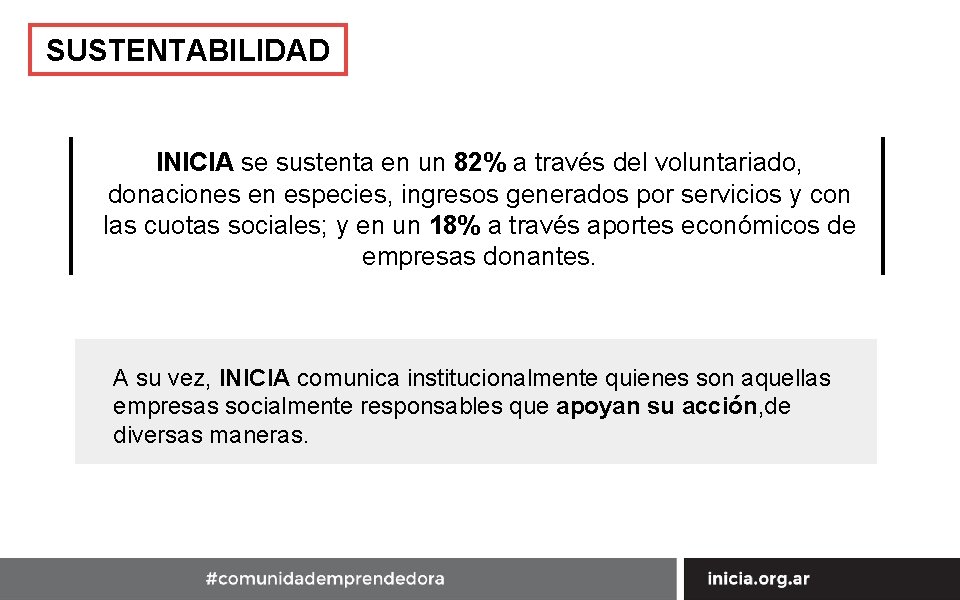 SUSTENTABILIDAD INICIA se sustenta en un 82% a través del voluntariado, donaciones en especies,