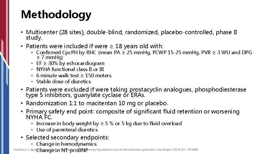 Methodology • Multicenter (28 sites), double-blind, randomized, placebo-controlled, phase II study. • Patients were