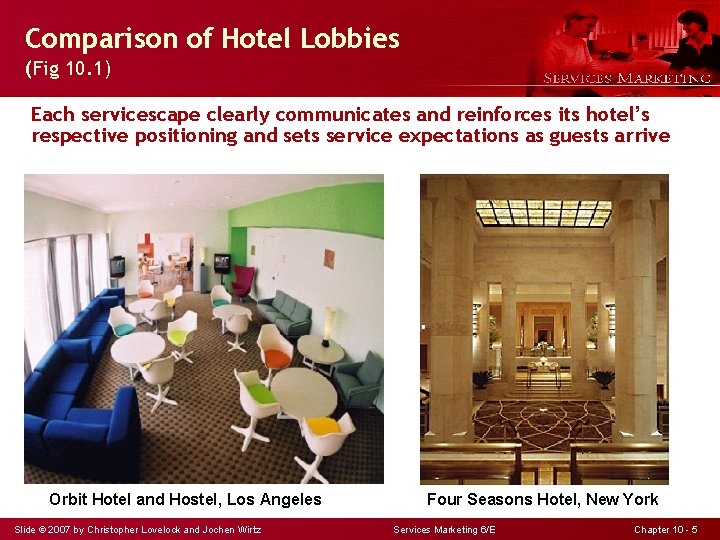 Comparison of Hotel Lobbies (Fig 10. 1) Each servicescape clearly communicates and reinforces its