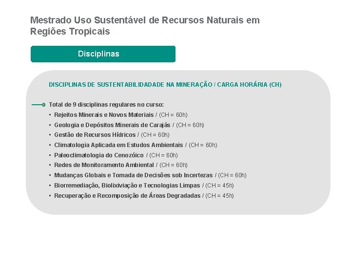 Mestrado Uso Sustentável de Recursos Naturais em Regiões Tropicais Disciplinas DISCIPLINAS DE SUSTENTABILIDADADE NA