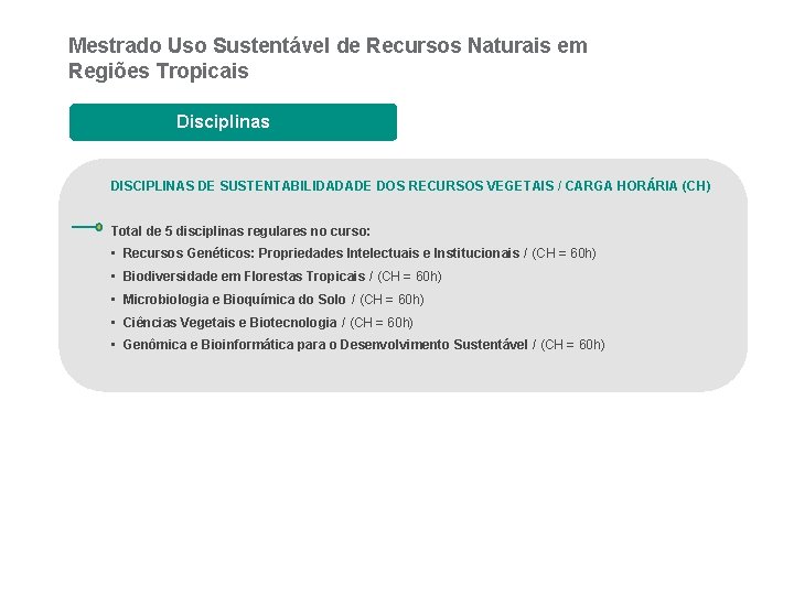 Mestrado Uso Sustentável de Recursos Naturais em Regiões Tropicais Disciplinas DISCIPLINAS DE SUSTENTABILIDADADE DOS
