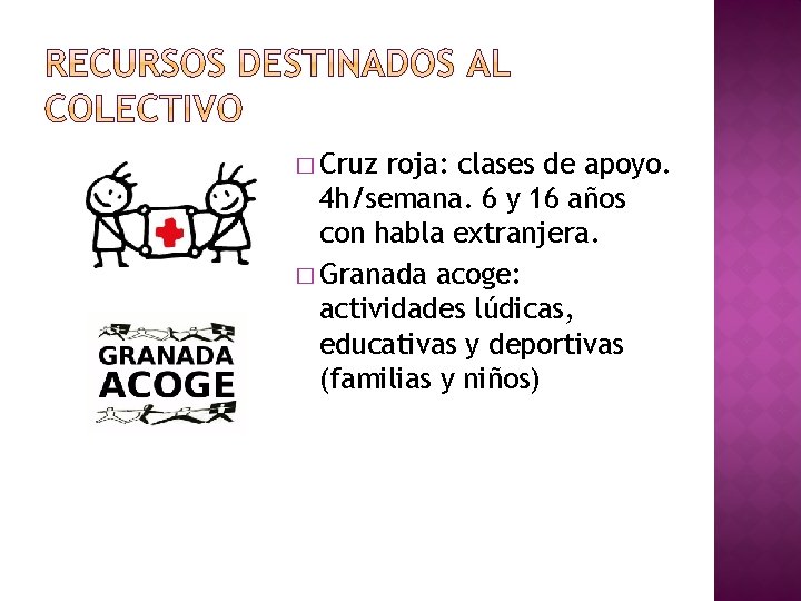 � Cruz roja: clases de apoyo. 4 h/semana. 6 y 16 años con habla