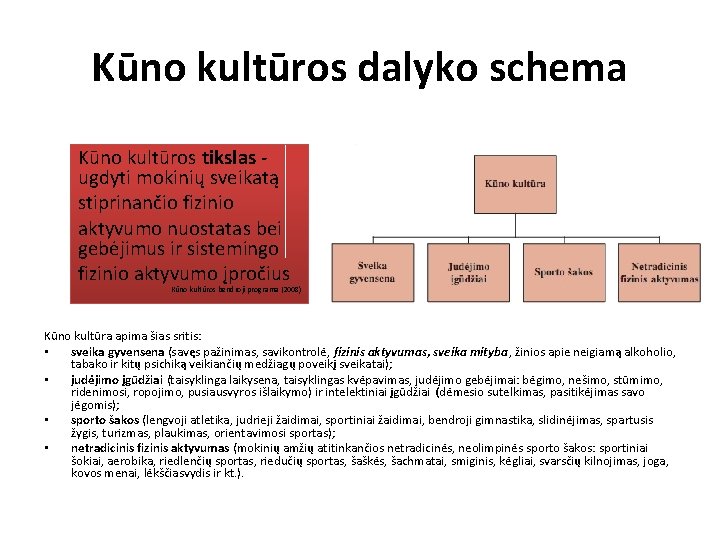 Kūno kultūros dalyko schema Kūno kultūros tikslas ugdyti mokinių sveikatą stiprinančio fizinio aktyvumo nuostatas