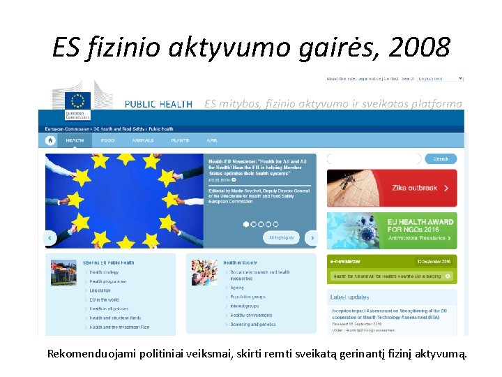 ES fizinio aktyvumo gairės, 2008 ES mitybos, fizinio aktyvumo ir sveikatos platforma Rekomenduojami politiniai