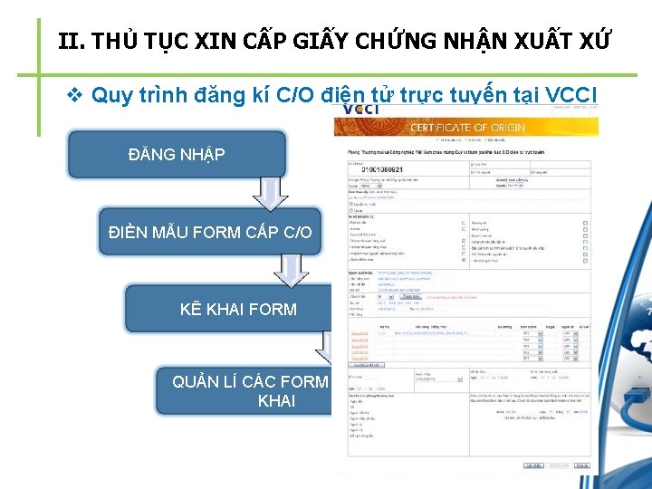 II. THỦ TỤC XIN CẤP GIẤY CHỨNG NHẬN XUẤT XỨ v Quy trình đăng