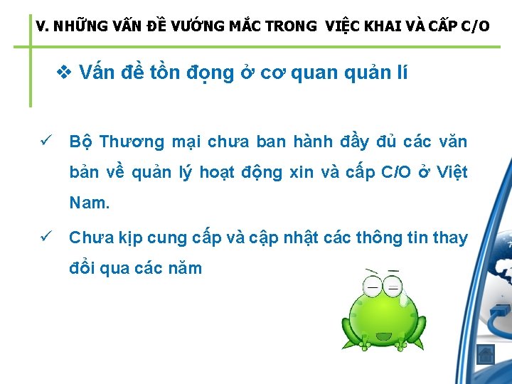 V. NHỮNG VẤN ĐỀ VƯỚNG MẮC TRONG VIỆC KHAI VÀ CẤP C/O v Vấn