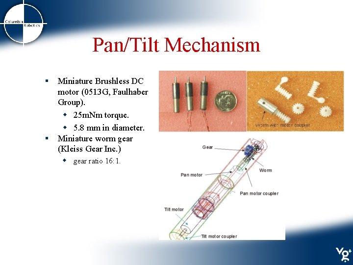 Pan/Tilt Mechanism § § Miniature Brushless DC motor (0513 G, Faulhaber Group). w 25