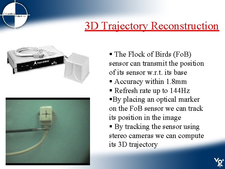3 D Trajectory Reconstruction § The Flock of Birds (Fo. B) sensor can transmit