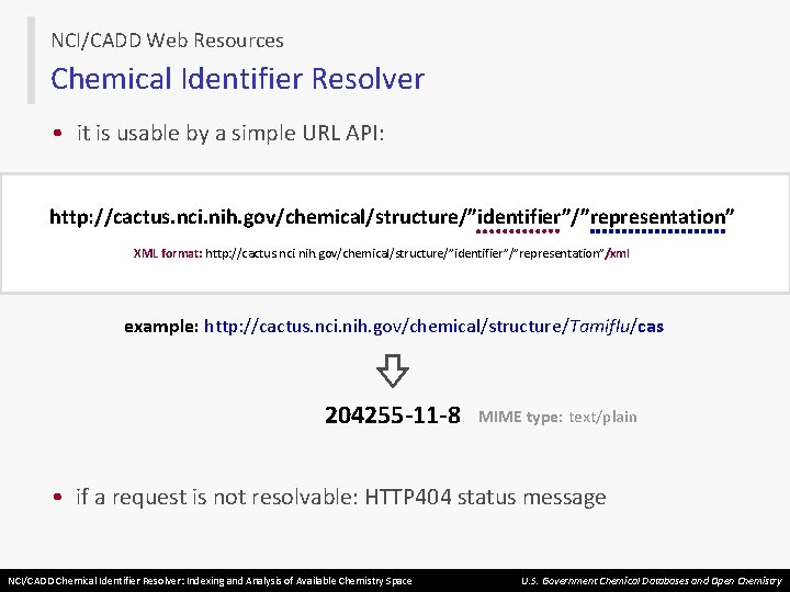 NCI/CADD Web Resources Chemical Identifier Resolver • it is usable by a simple URL