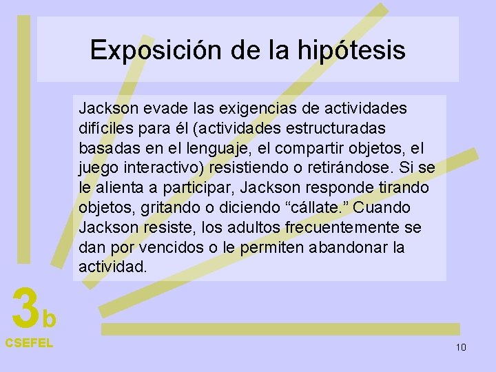 Exposición de la hipótesis Jackson evade las exigencias de actividades difíciles para él (actividades