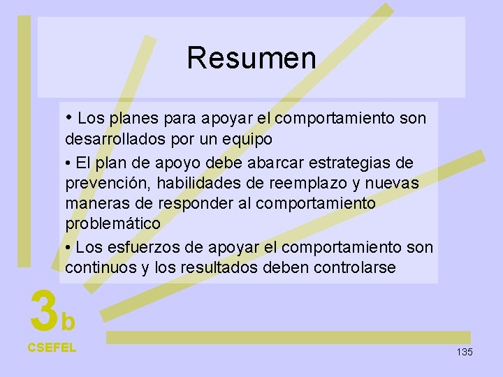 Resumen • Los planes para apoyar el comportamiento son desarrollados por un equipo •
