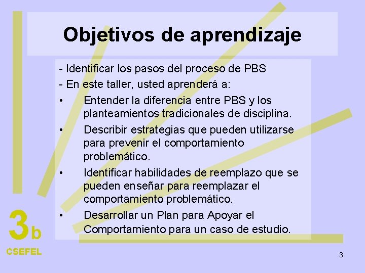 Objetivos de aprendizaje 3 b CSEFEL - Identificar los pasos del proceso de PBS