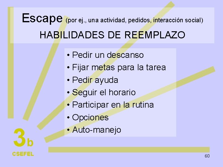 Escape (por ej. , una actividad, pedidos, interacción social) HABILIDADES DE REEMPLAZO 3 b