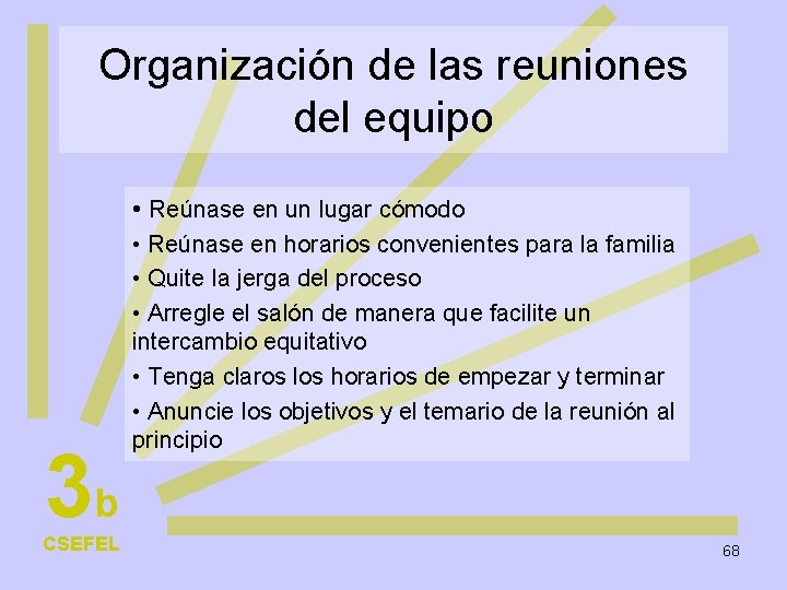 Organización de las reuniones del equipo • Reúnase en un lugar cómodo 3 b