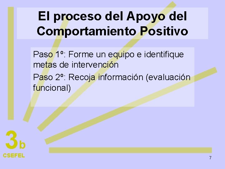 El proceso del Apoyo del Comportamiento Positivo Paso 1º: Forme un equipo e identifique