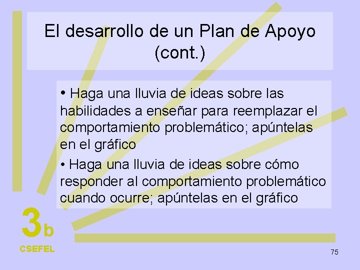 El desarrollo de un Plan de Apoyo (cont. ) • Haga una lluvia de