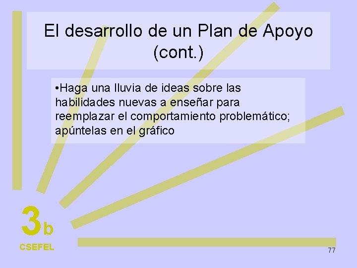 El desarrollo de un Plan de Apoyo (cont. ) • Haga una lluvia de