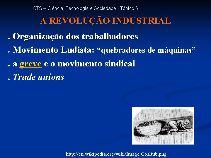 CTS – Ciência, Tecnologia e Sociedade - Tópico 6 A REVOLUÇÃO INDUSTRIAL. Organização dos