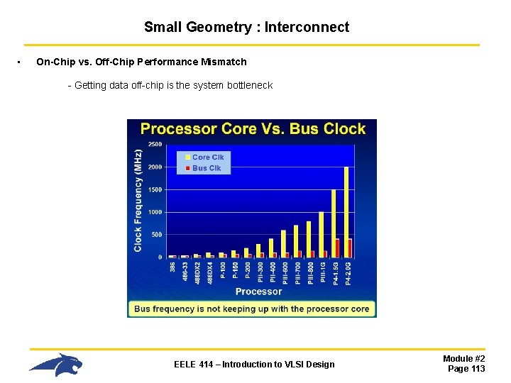 Small Geometry : Interconnect • On-Chip vs. Off-Chip Performance Mismatch - Getting data off-chip