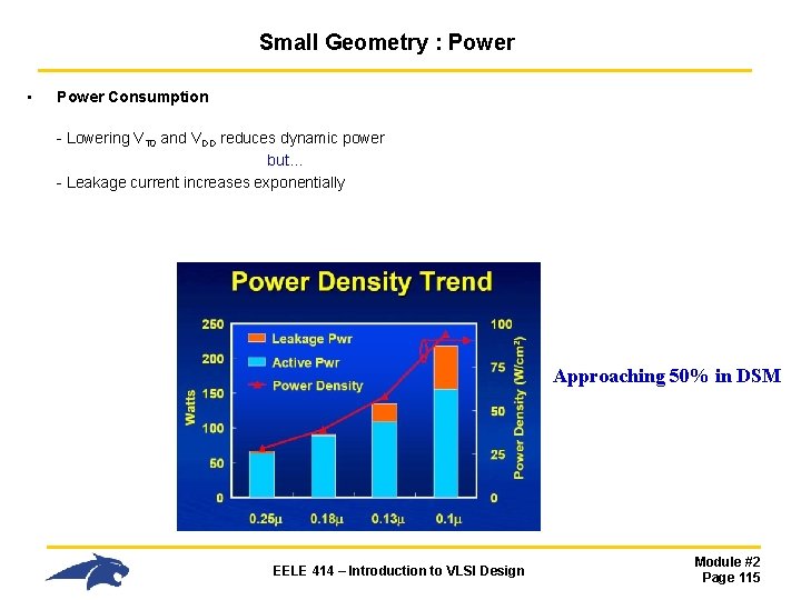 Small Geometry : Power • Power Consumption - Lowering VT 0 and VDD reduces