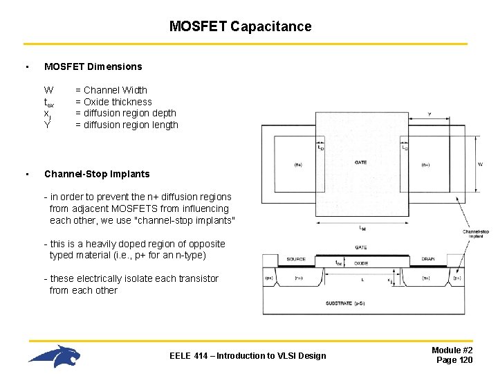 MOSFET Capacitance • MOSFET Dimensions W tox xj Y • = Channel Width =