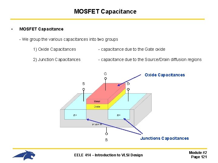 MOSFET Capacitance • MOSFET Capacitance - We group the various capacitances into two groups