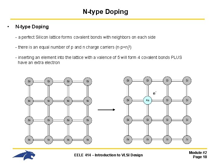 N-type Doping • N-type Doping - a perfect Silicon lattice forms covalent bonds with