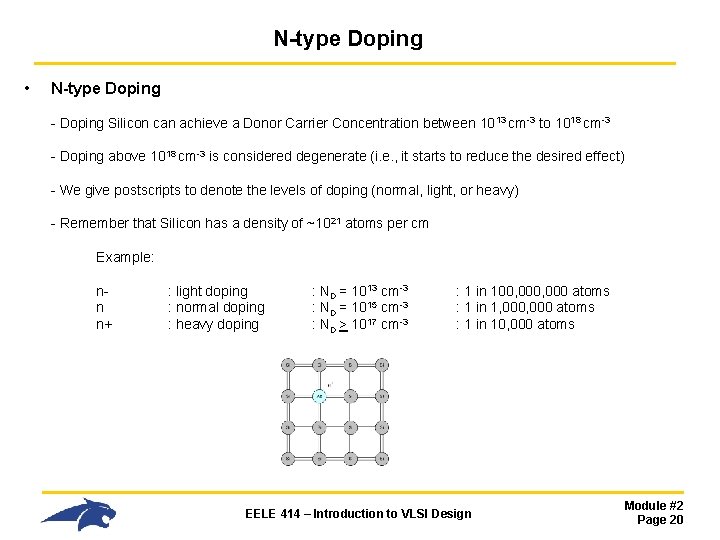 N-type Doping • N-type Doping - Doping Silicon can achieve a Donor Carrier Concentration