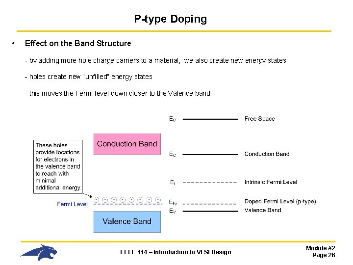 P-type Doping • Effect on the Band Structure - by adding more hole charge
